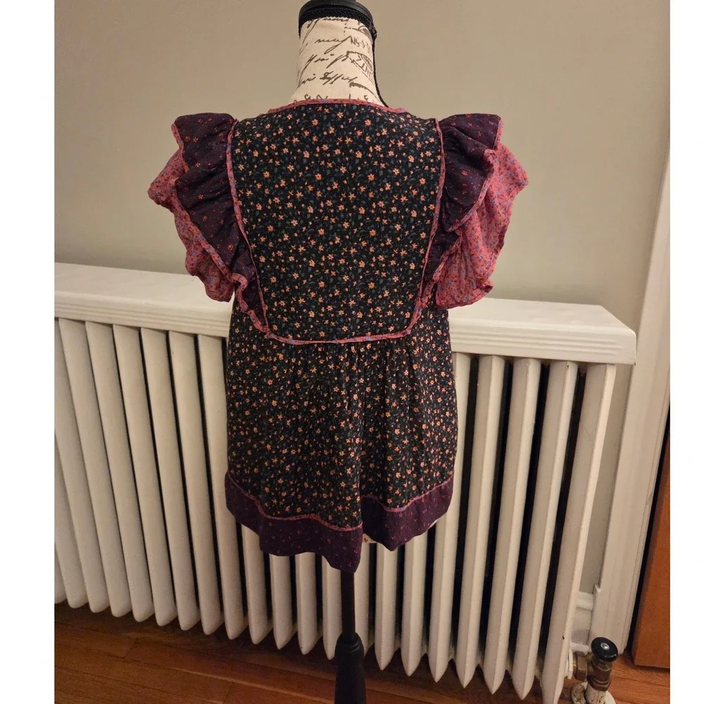 Ulla Johnson Cora Top Auburn Palette Mixed Floral Ruffle Puff Sleeve Blouse Sz 2